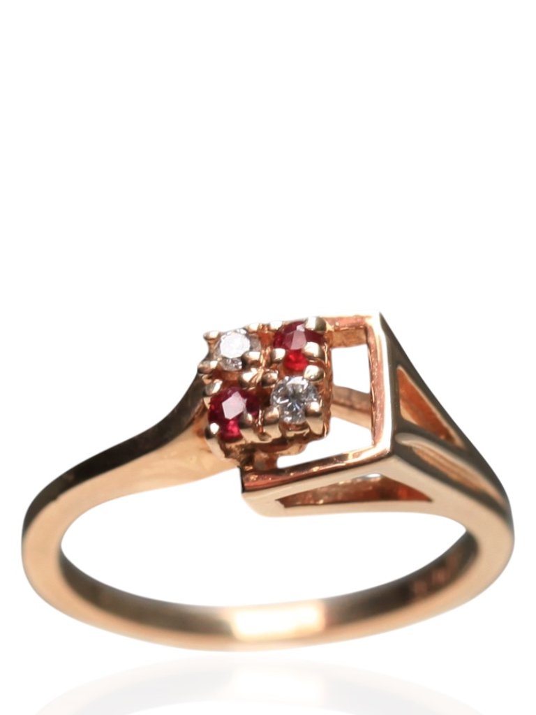 Vintage 10k Gold Ruby Diamond Geometric Openwork Ring Size 5.25